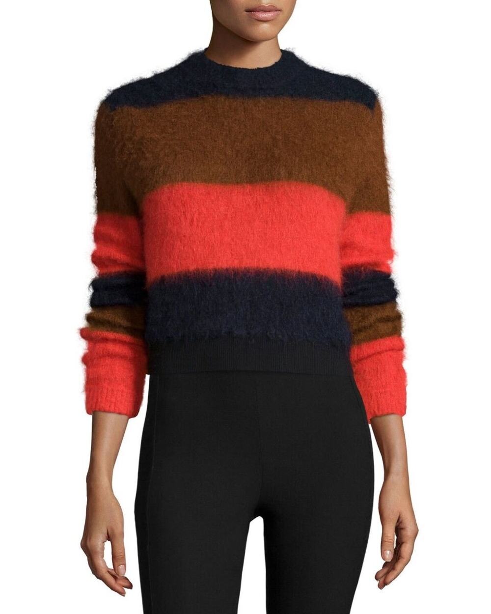 Rag & Bone Womens Red Brown Striped Britton Colorblock Cropped Sweater Top Sz XS